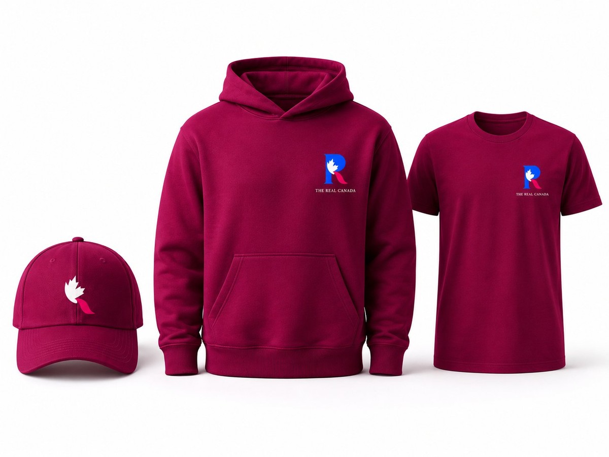 The Real Canada apparel: hoodie, tee, and cap